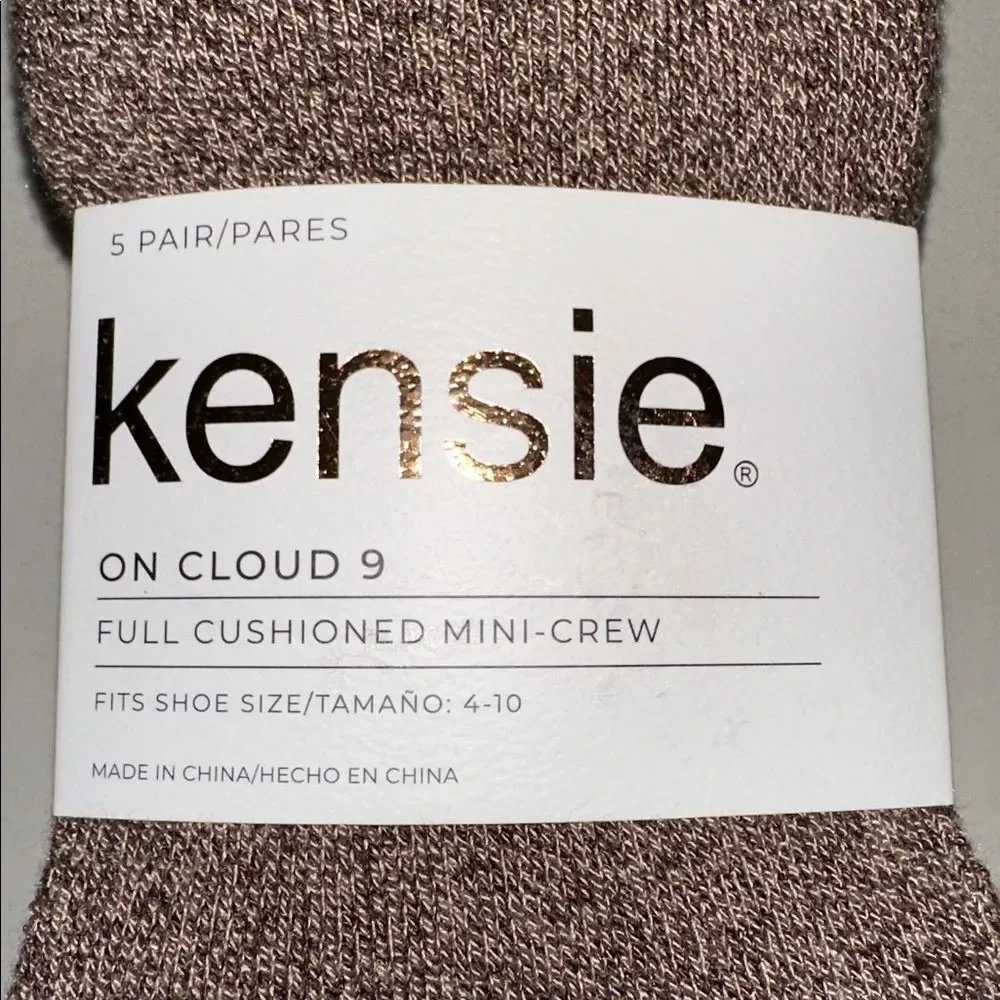 kensie Brown Tan Oatmeal Heather Ivory ON CLOUD 9 Fully Cushioned Socks 5 Pack